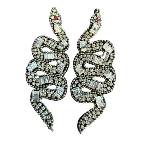 Rhinestones Snake Earrings 3.25” Fashion Jewelry - Picture 1 of 8
